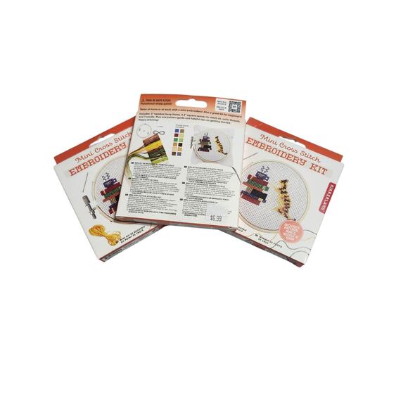 Kikkerland Mini Cross Stitch Cat and Books Mini Cross Stitch Embroidery NEW - Picture 3 of 3